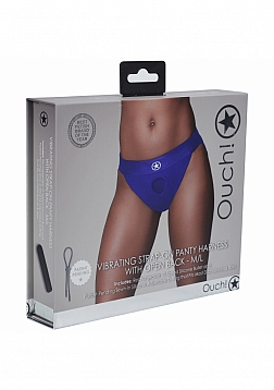 Ouch! Vibrating Strap-on Panty Harness with Open Royal Blue - M/L