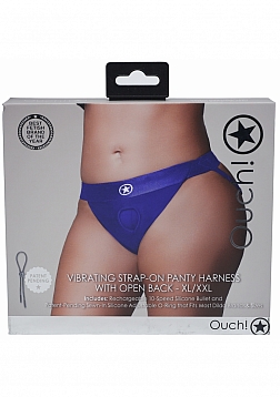 Ouch! Vibrating Strap-on Panty Harness with Open Royal Blue - XL/XXL
