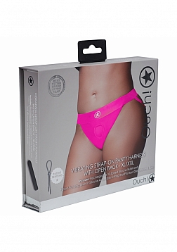 Ouch! Vibrating Strap-on Panty Harness with Open Pink - XL/XXL