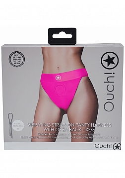 Ouch! Vibrating Strap-on Panty Harness with Open Pink - XS/S