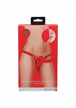 Ouch! - Dual Silicone Ridged Strap-On - Adjustable - Red