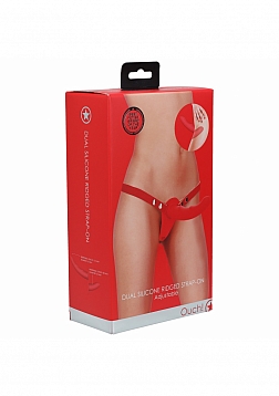 Ouch! - Dual Silicone Ridged Strap-On - Adjustable - Red