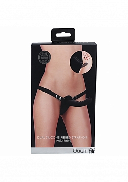 Ouch! - Dual Silicone Ribbed Strap-On - Adjustable - Black
