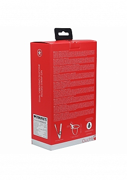 Ouch! - Dual Vibrating - Rechargeable - 10 Speed Silicone Ridged Strap-On - Adjustable - Red