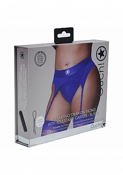 Ouch! Vibrating Strap-on Thong with Adjustable Garters - Royal Blue - XL/XXL