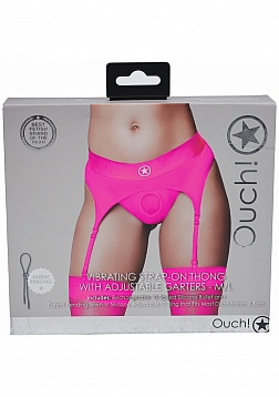 Ouch! Vibrating Strap-on Thong with Adjustable Garters - Pink - M/L