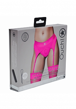 Ouch! Vibrating Strap-on Thong with Adjustable Garters - Pink - M/L