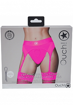 Ouch! Vibrating Strap-on Thong with Adjustable Garters - Pink - XS/S
