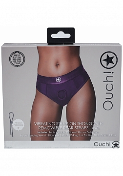 Ouch! Vibrating Strap-on Thong with Removable Butt Straps - Purple - M/L