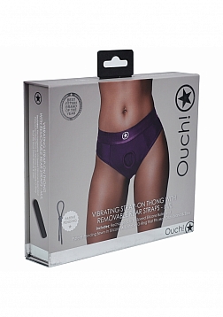 Ouch! Vibrating Strap-on Thong with Removable Butt Straps - Purple - M/L