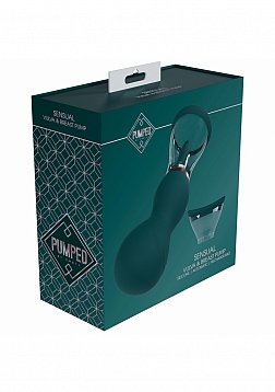 Pumped - Sensual - Automatic - 13-Speed - Silicone - Rechargeable Vulva & Breast Pump - Forest Green