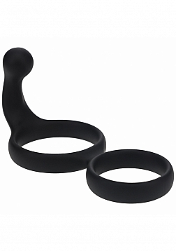 LEVELZ - Silicone Double Cock Ring with Anal Stimulator - Black