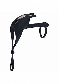 LEVELZ - Adjustable Bunny Vibrating Silicone Lasso Cock Ring & Shaft loop - Black