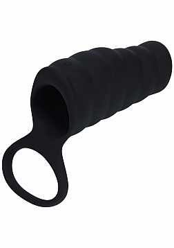 LEVELZ - Vibrating Ribbed Silicone Cock Sleeve & Ball Ring - Black