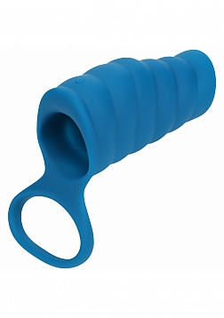 LEVELZ - Vibrating Ribbed Silicone Cock Sleeve & Ball Ring - Teal