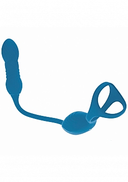 LEVELZ - Vibrating & Thrusting Silicone Tri O Cock Ring with Prostate Stimulator - Teal
