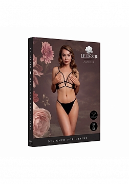 Open Cup Triangle Bra with Lace and Adjustable Sliders - One Size - Black