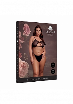 Keyhole Mesh Bra with Double Back Straps and Adjustable Sliders - Plus Size - Black