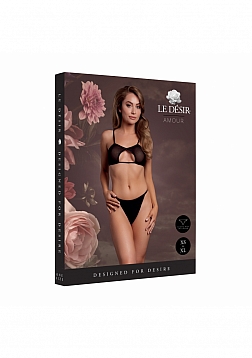 Keyhole Mesh Bra with Double Back Straps and Adjustable Sliders - One Size - Black