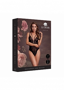 Strappy Open Cup Body Harness with Garters - One Size - Black