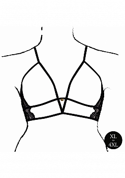 Open Cup Triangle Bra with Lace and Adjustable Sliders - Plus Size - Black