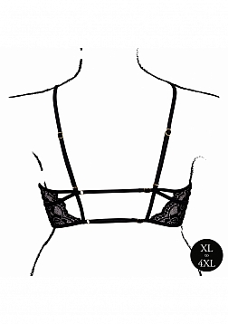 Open Cup Triangle Bra with Lace and Adjustable Sliders - Plus Size - Black