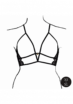 Open Cup Triangle Bra with Lace and Adjustable Sliders - One Size - Black