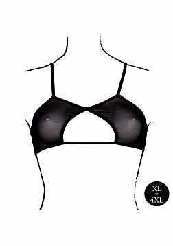 Keyhole Mesh Bra with Double Back Straps and Adjustable Sliders - Plus Size - Black