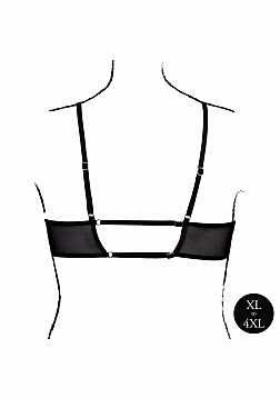 Keyhole Mesh Bra with Double Back Straps and Adjustable Sliders - Plus Size - Black