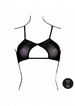 Keyhole Mesh Bra with Double Back Straps and Adjustable Sliders - One Size - Black