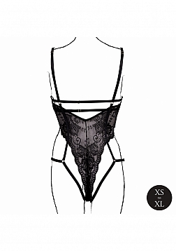 Open Back Silk Dress with Criss Cross Details and Slit - One Size - Black