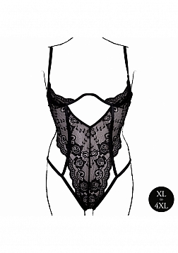 Open Back Silk Dress with Criss Cross Details and Slit - Plus Size - Black