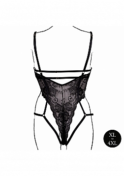 Open Back Silk Dress with Criss Cross Details and Slit - Plus Size - Black