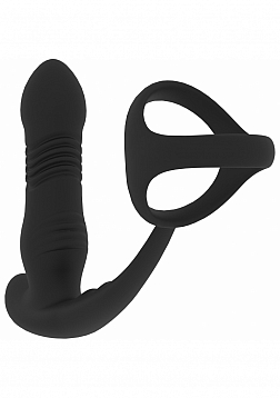 LEVELZ - Vibrating & Thrusting Silicone Prostate Massager with Tri O Cock Ring - Black