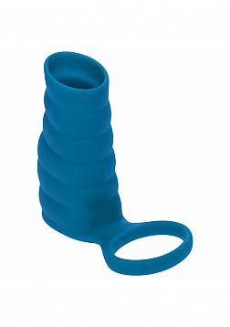 LEVELZ - Vibrating Ribbed Silicone Cock Sleeve & Ball Ring - Teal