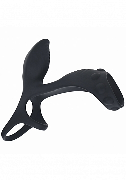 LEVELZ - Vibrating Silicone Cock & Ball Ring with Shaft Loop - Black