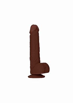 RealRock Realistic Skin - Straight Realistic Dildo with Balls and Suction Cup - 7" / 18 cm - Brown
