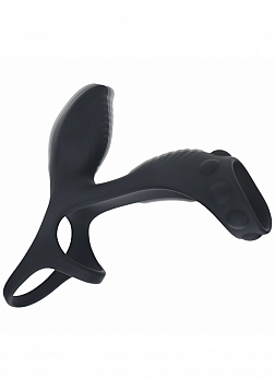 LEVELZ - Vibrating Silicone Cock & Ball Ring with Shaft Loop - Black