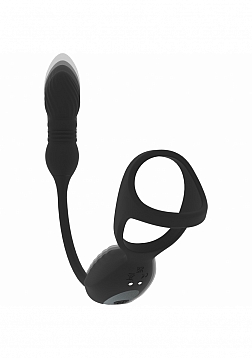 LEVELZ - Vibrating & Thrusting Silicone Tri O Cock Ring with Prostate Stimulator - Black