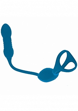 LEVELZ - Vibrating & Thrusting Silicone Tri O Cock Ring with Prostate Stimulator - Teal