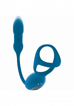 LEVELZ - Vibrating & Thrusting Silicone Tri O Cock Ring with Prostate Stimulator - Teal