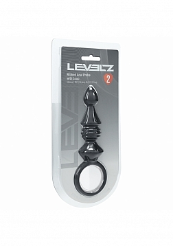 LEVELZ - Ribbed Silicone Anal Probe with Loop - Black