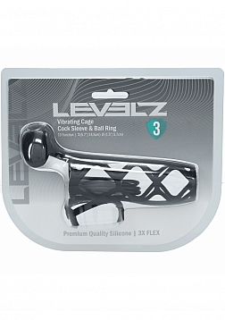LEVELZ - Vibrating Cage Silicone Cock Sleeve & Ball Ring - Black
