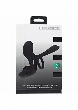 LEVELZ - Triple Motor Vibrating Silicone Cock Ring - Black