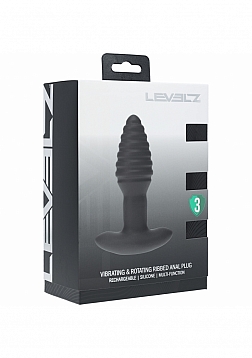 LEVELZ - Remote Control Vibrating & Rotating Ribbed Silicone Anal Plug - Black