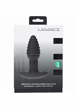 LEVELZ - Remote Control Vibrating & Rotating Ribbed Silicone Anal Plug - Black
