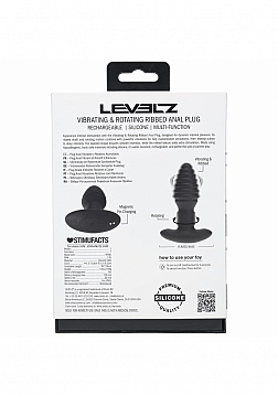 LEVELZ - Remote Control Vibrating & Rotating Ribbed Silicone Anal Plug - Black