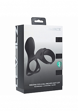 LEVELZ - Vibrating Silicone Cock & Ball Ring with Shaft Loop - Black