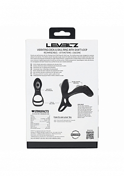 LEVELZ - Vibrating Silicone Cock & Ball Ring with Shaft Loop - Black