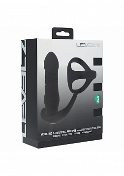 LEVELZ - Vibrating & Thrusting Silicone Prostate Massager with Tri O Cock Ring - Black